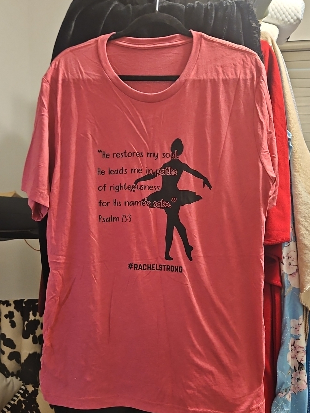 #RACHELSTRONG Pink Psalm 23:3 Graphic Tee - Women's Ballerina Design
